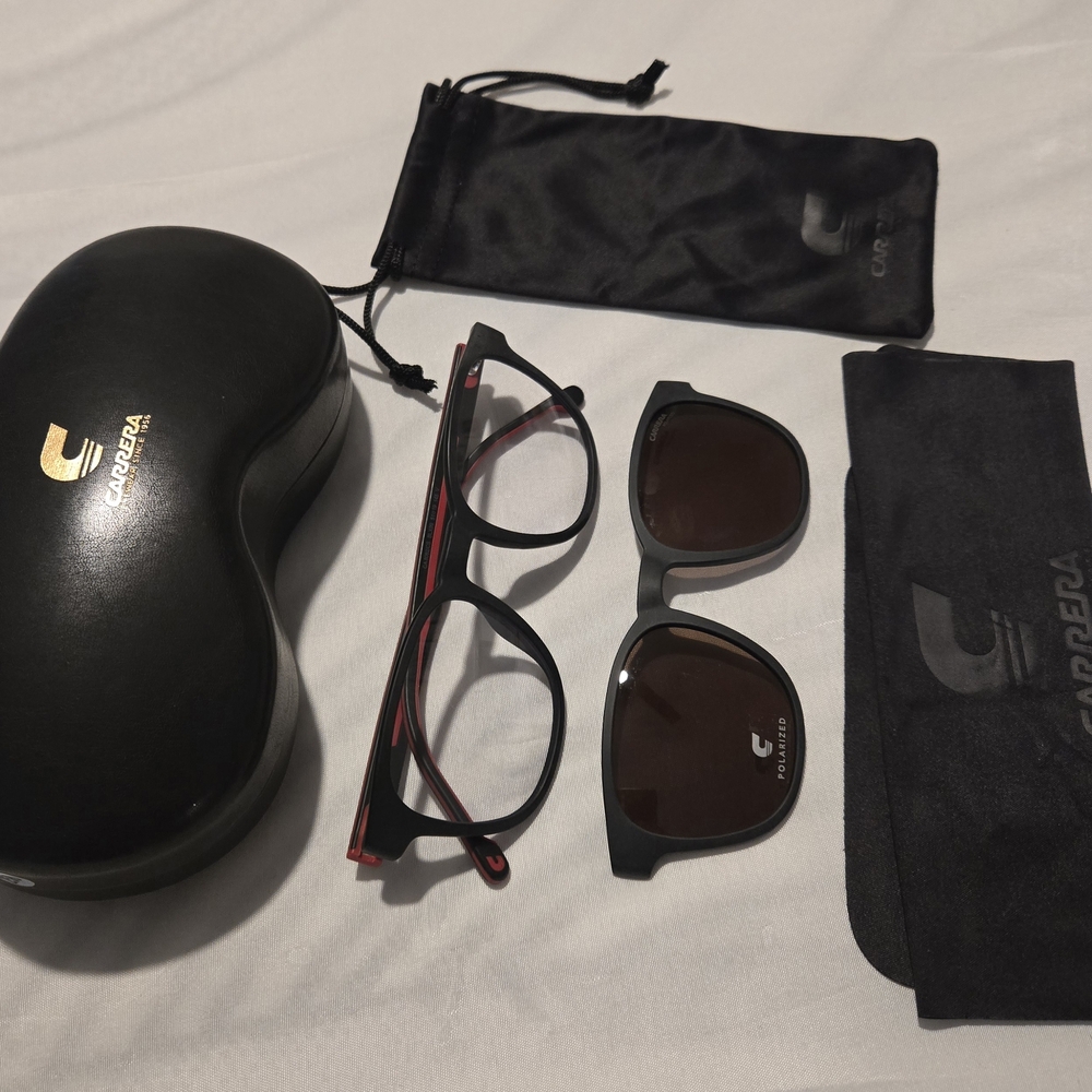 New Carrera CA8062CS BLX99 magnetic Clip on Polarized Sunglasses Matt Black &Red